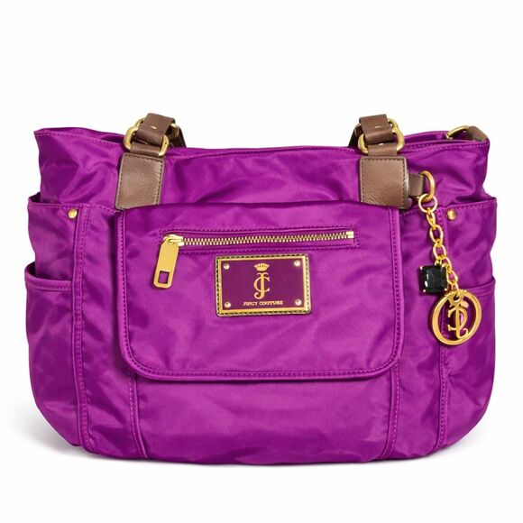 Juicy Couture Vintage Purple Nylon Tote Bag Gold Accents Multiple Compartments! - Picture 2 of 14